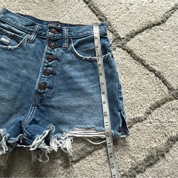 Abercrombie & Fitch Dark Blue Frayed Jean Shorts - Picture 6 of 9